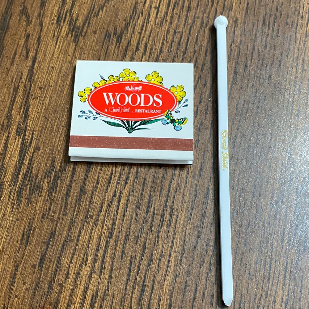 Original Grand Hotel Mackinac Island matchbook and drink stir stick
